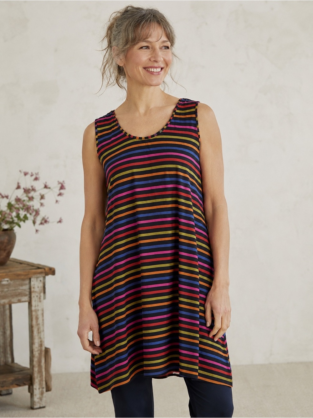 Gudrun Sjödén Striped Tunic Mini Dress Long Tank Multicolor M